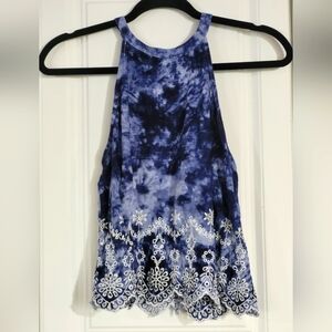 Kendall & Kylie Blue Tie-Dye Women's Tank Top, Size Small, Embroidered Accents